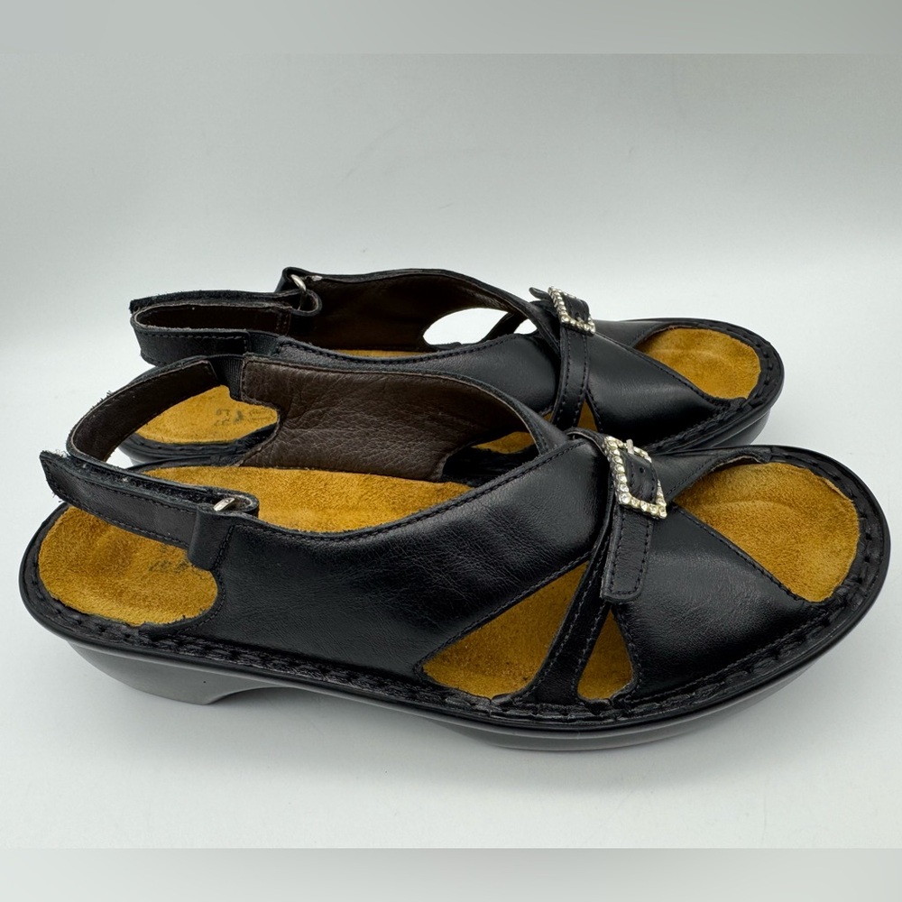 NAOT Women's Black Leather Slingback Wedge Sandals Size EU 37 / US 6-6.5